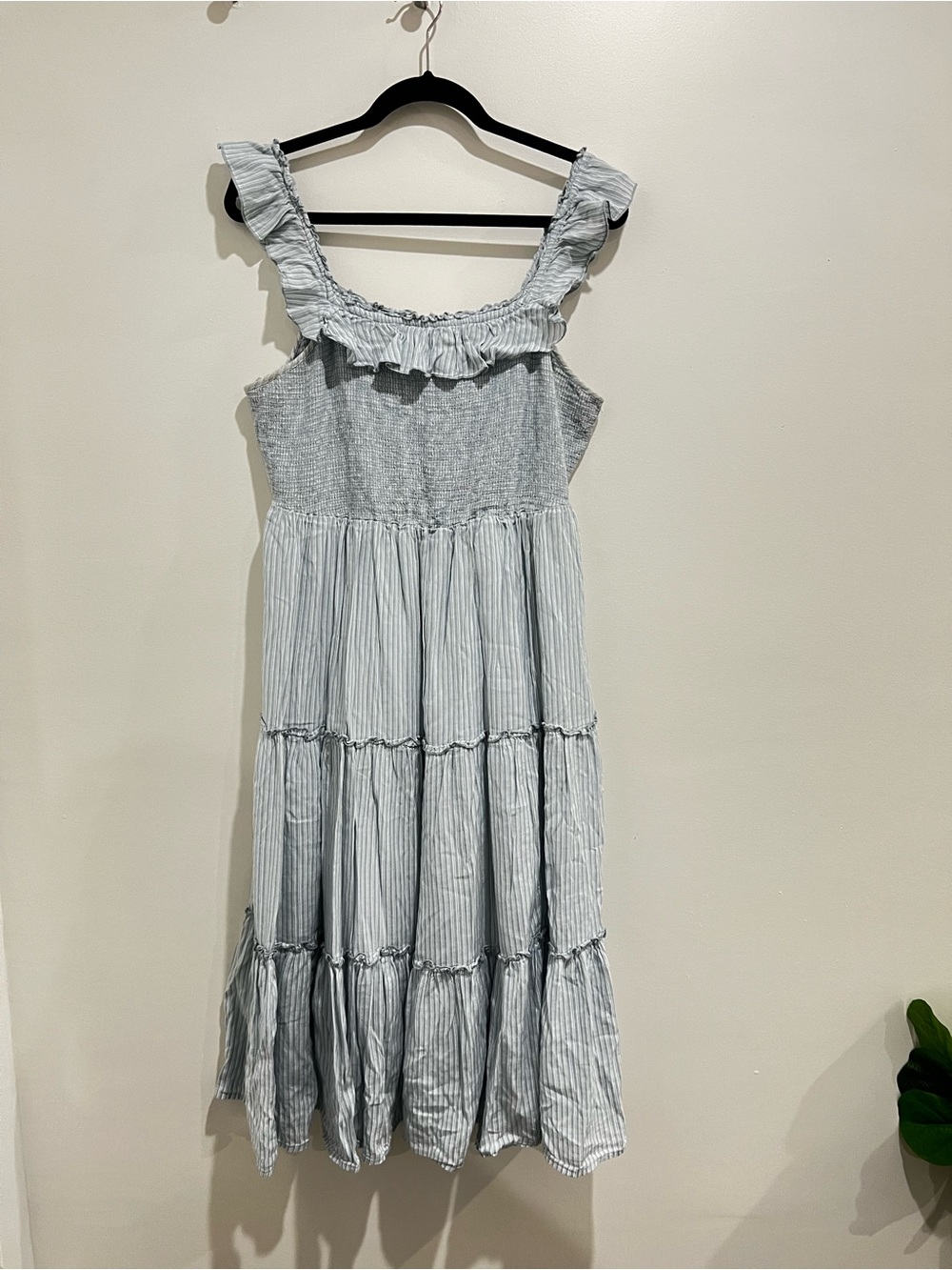 Light Blue Striped Ruffle-Trim Women’s Size L Dress
